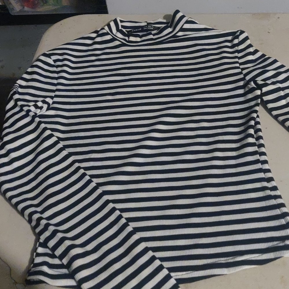 Black and White Striped Mock Turtle Neck